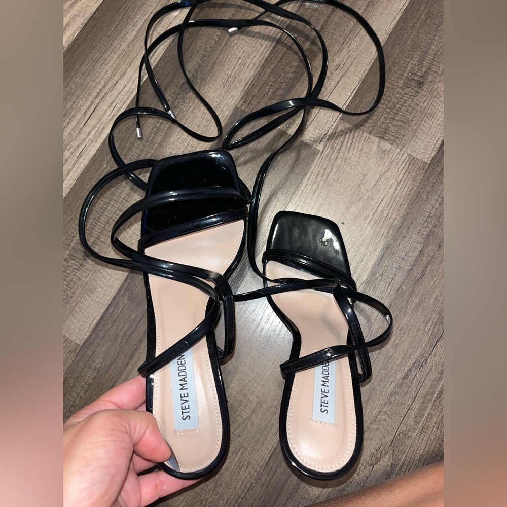 Steve Madden Glossy Black Strappy Sandals